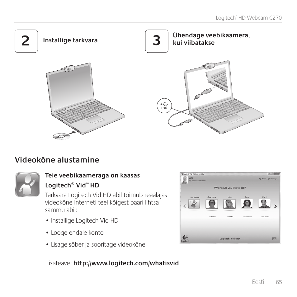 Videokõne alustamine | Logitech C270 User Manual | Page 65 / 94