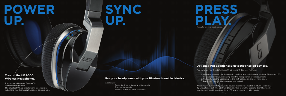 Power up. sync up. press play | Logitech UE9000 User Manual | Page 3 / 17