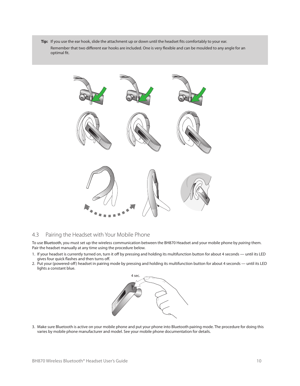 4 optional accessories, 3 optional accessories, 3 pairing the headset with your mobile phone | Logitech Wireless BH870 User Manual | Page 10 / 36