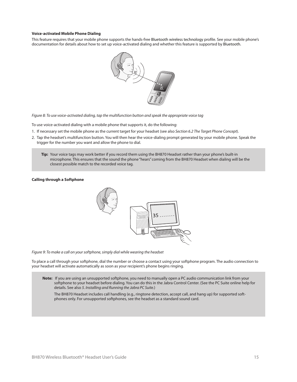 Installing and running the jabra pc suite, 1 jabra pc suite features, 2 installing the jabra pc suite | 3 jabra pc suite documentation, 4 enabling add-on features, 5 firmware updates | Logitech Wireless BH870 User Manual | Page 15 / 36