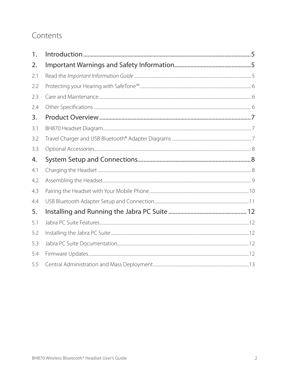 Logitech Wireless BH870 User Manual | Page 2 / 36