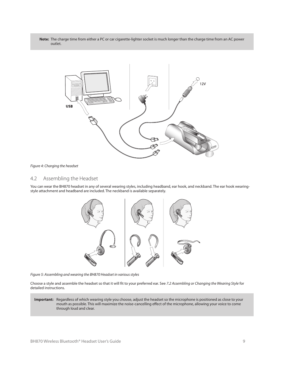 2 headset diagram, 2 assembling the headset | Logitech Wireless BH870 User Manual | Page 9 / 36