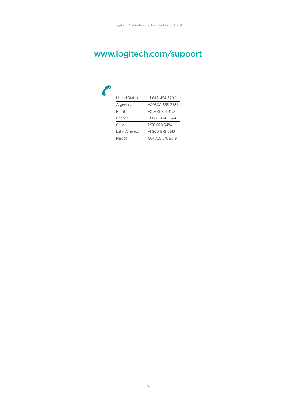 Logitech Wireless Solar Keyboard K750 920-002912 User Manual | Page 19 / 20