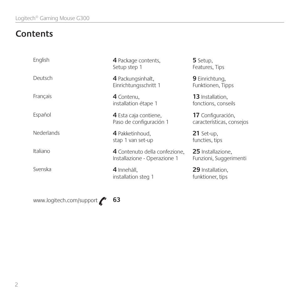 Logitech Gaming G300 User Manual | Page 2 / 64