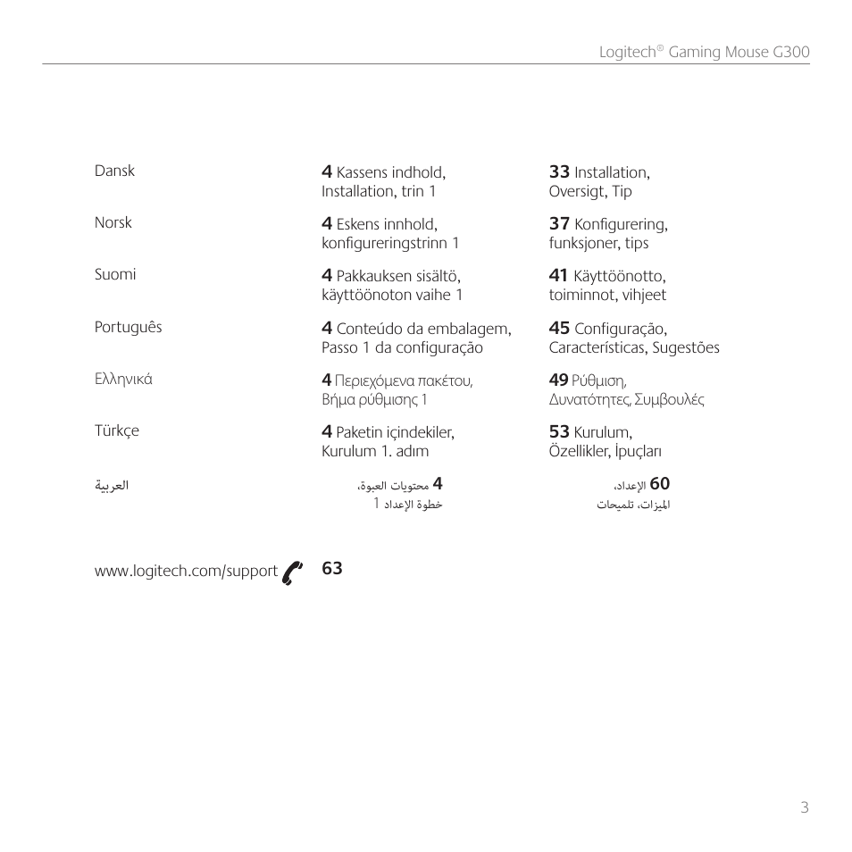 Logitech Gaming G300 User Manual | Page 3 / 64