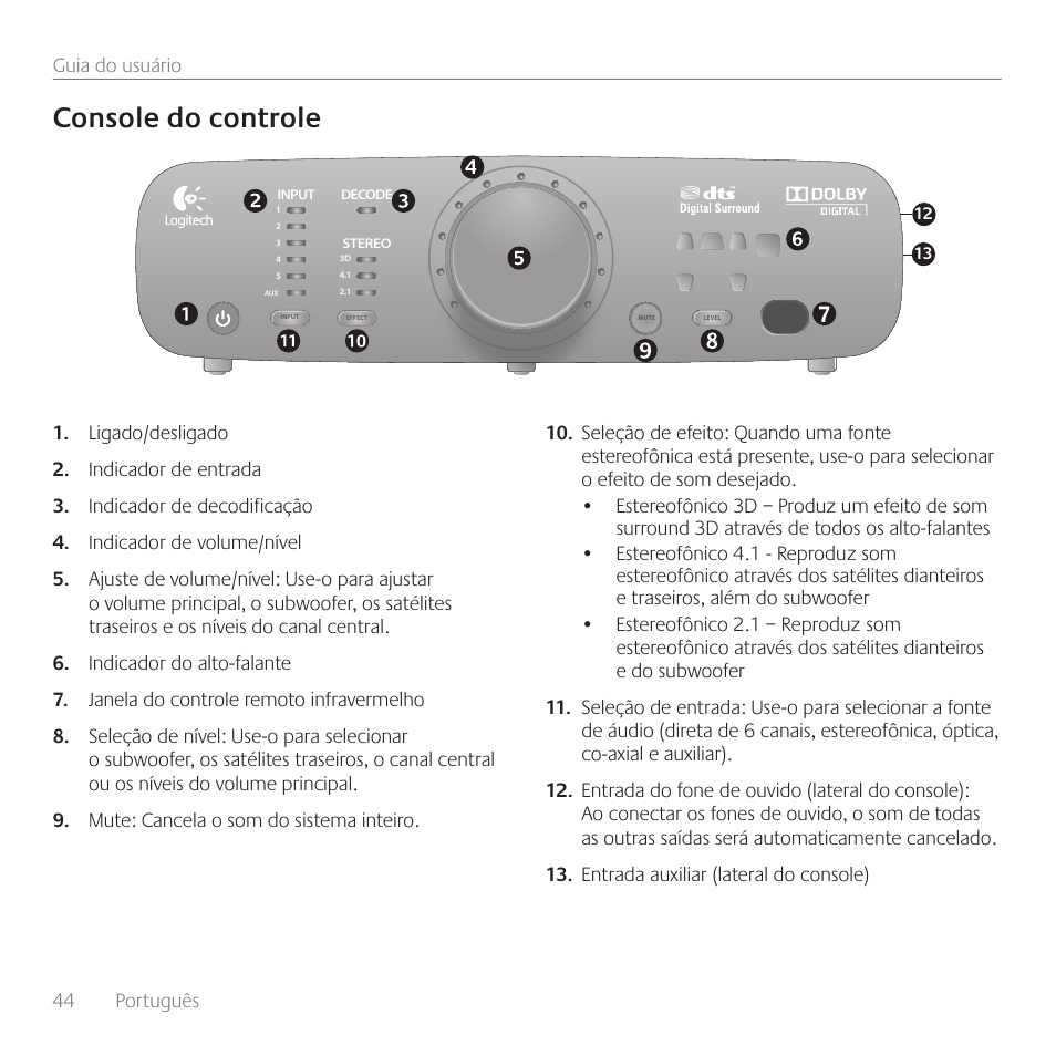 Console do controle | Logitech Surround Sound Speakers Z906 User Manual | Page 44 / 52