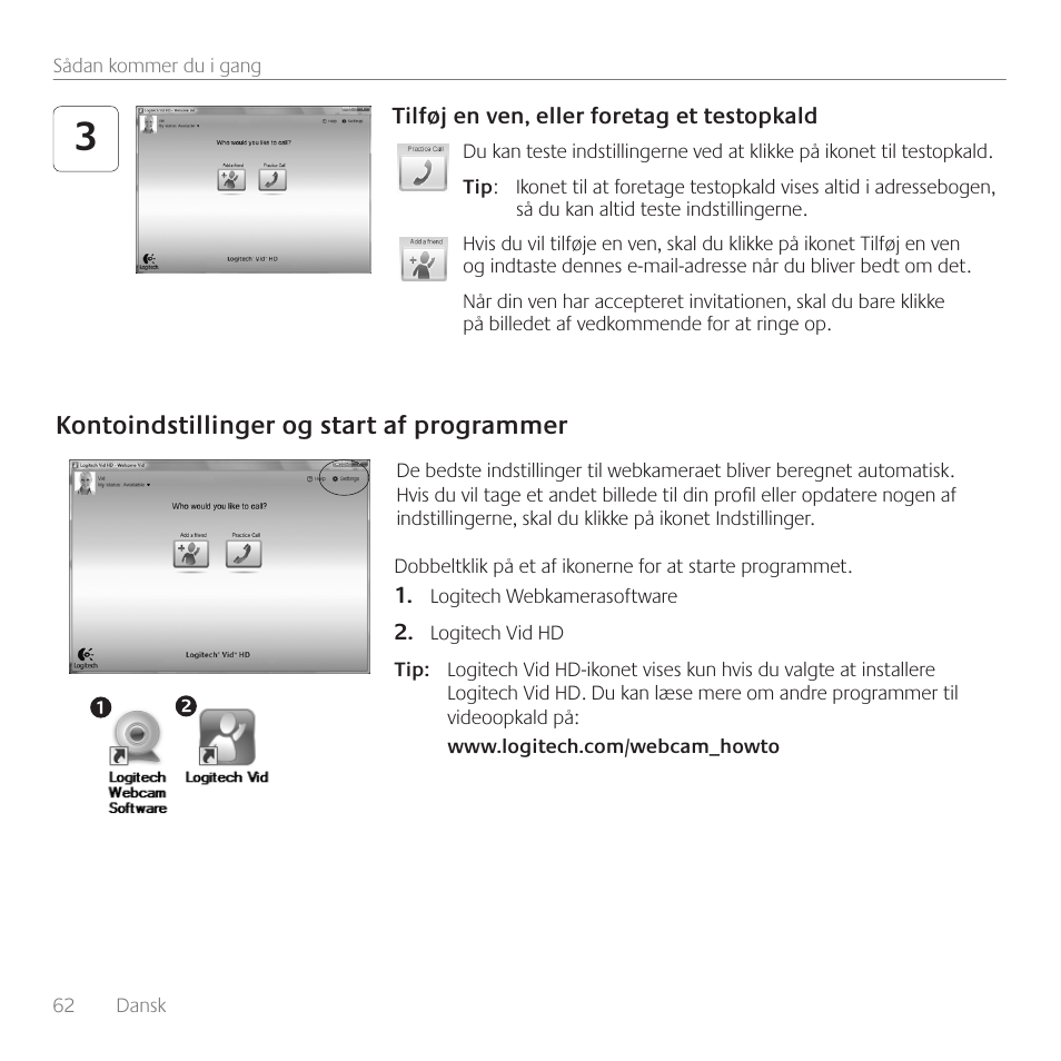 Kontoindstillinger og start af programmer | Logitech C160 User Manual | Page 62 / 116