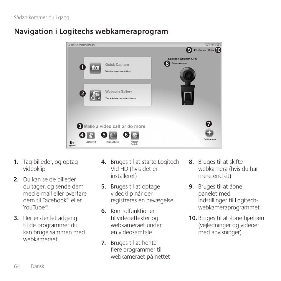 Navigation i logitechs webkameraprogram | Logitech C160 User Manual | Page 64 / 116