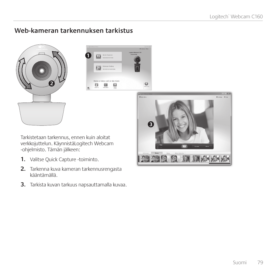 Web-kameran tarkennuksen tarkistus | Logitech C160 User Manual | Page 79 / 116