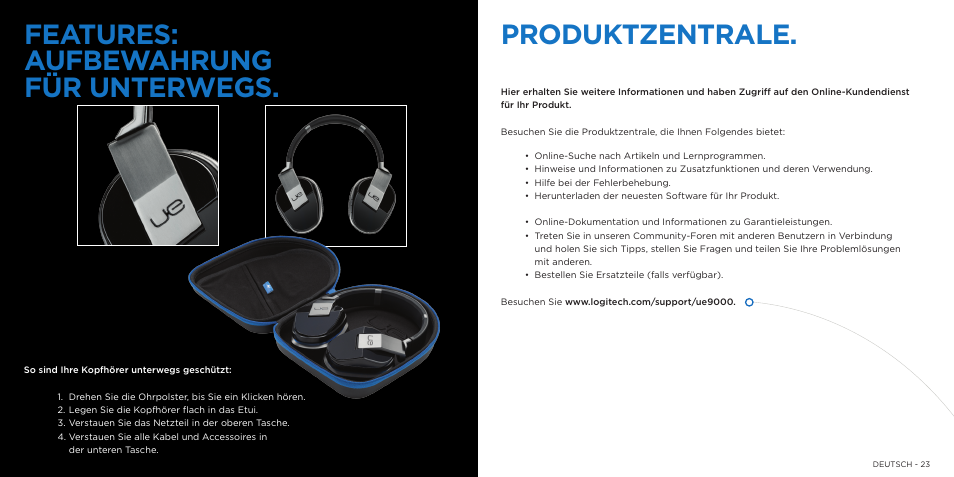 Features: aufbewahrung für unterwegs, Produktzentrale | Logitech 9000 User Manual | Page 12 / 29