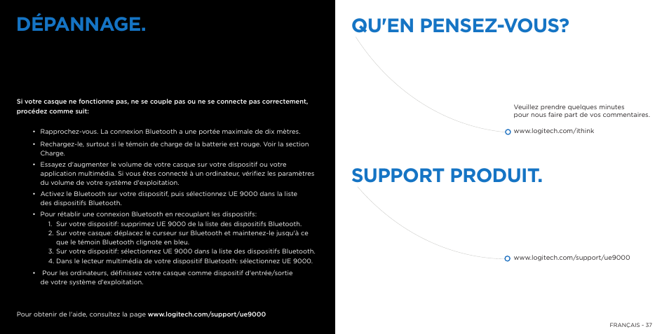 Qu'en pensez-vous? support produit, Dépannage | Logitech 9000 User Manual | Page 19 / 29