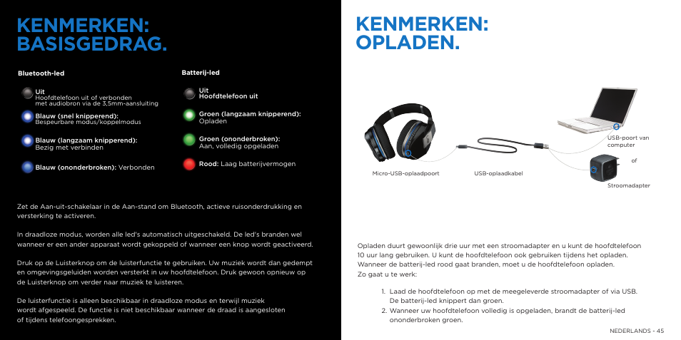 Kenmerken: basisgedrag, Kenmerken: opladen | Logitech 9000 User Manual | Page 23 / 29