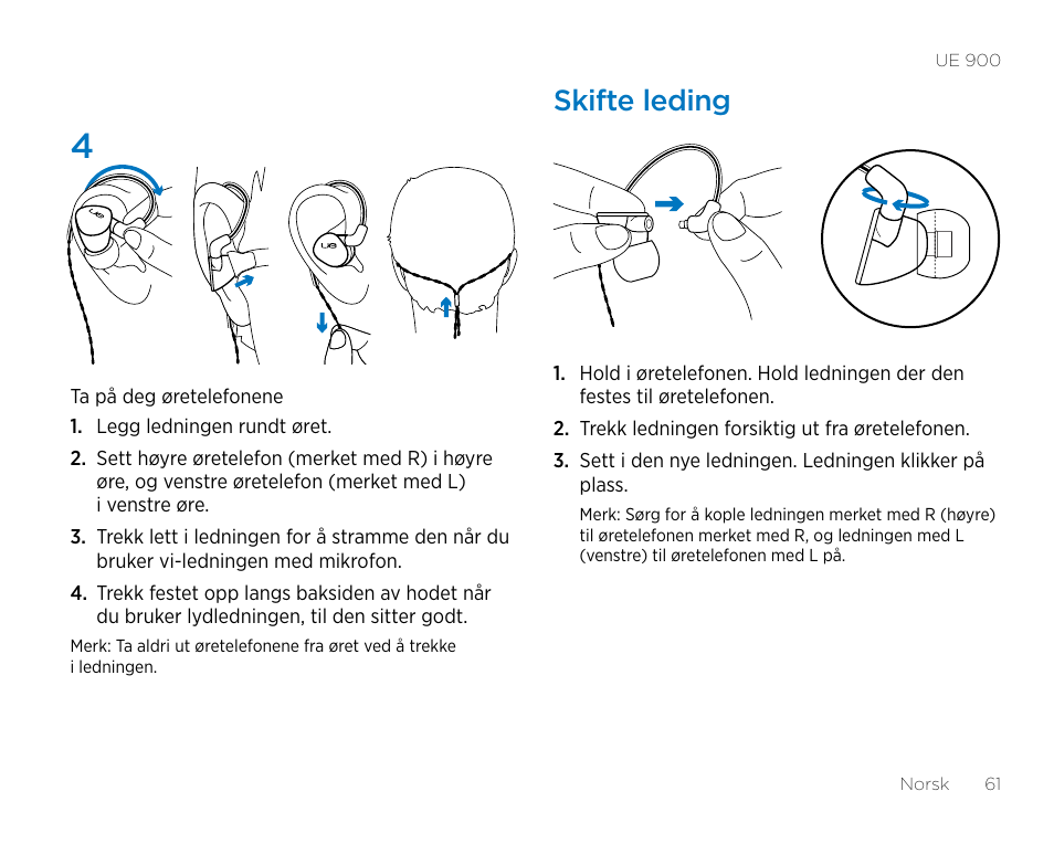 Skifte leding | Logitech UE900 User Manual | Page 61 / 72