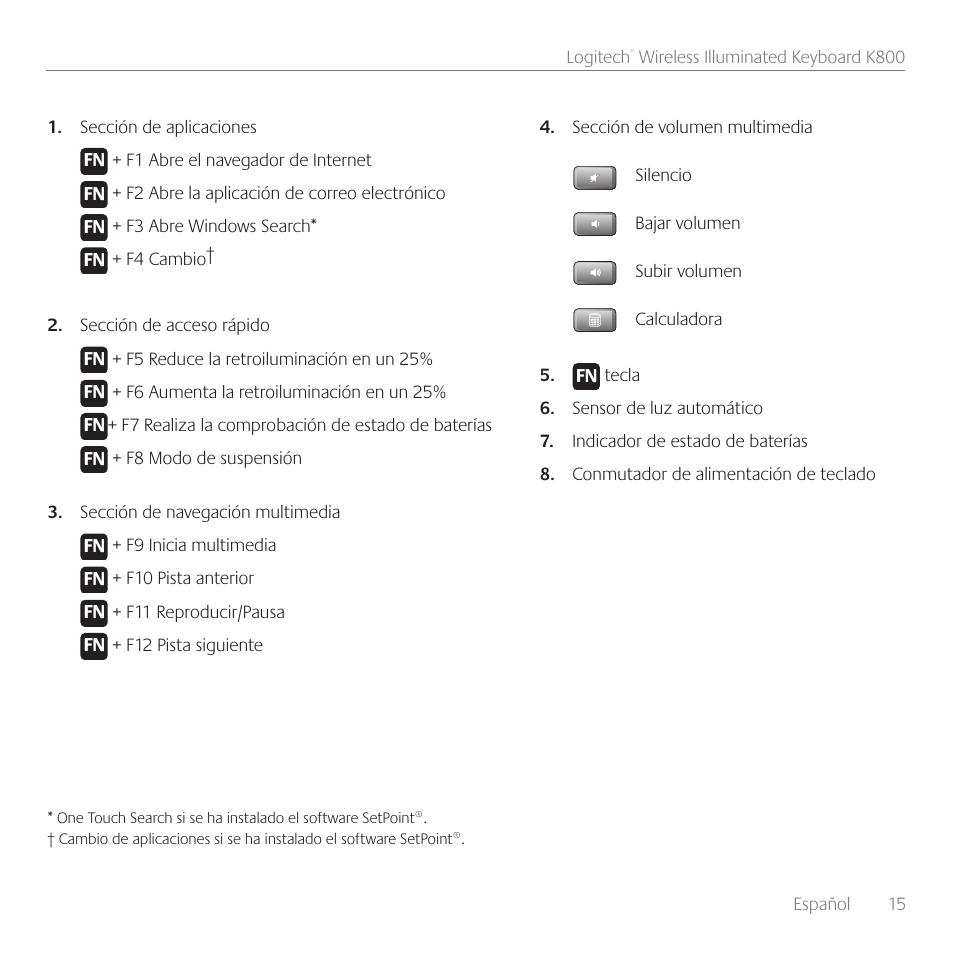 Logitech Wireless Keyboard K800 User Manual | Page 15 / 32