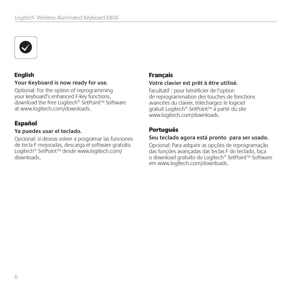 Logitech Wireless Keyboard K800 User Manual | Page 6 / 32