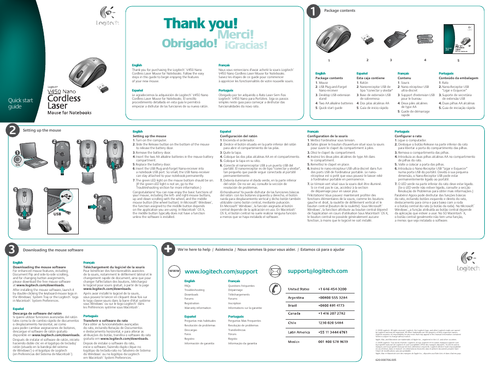 Logitech CORDLESS LASER MOUSE V450 User Manual | 2 pages