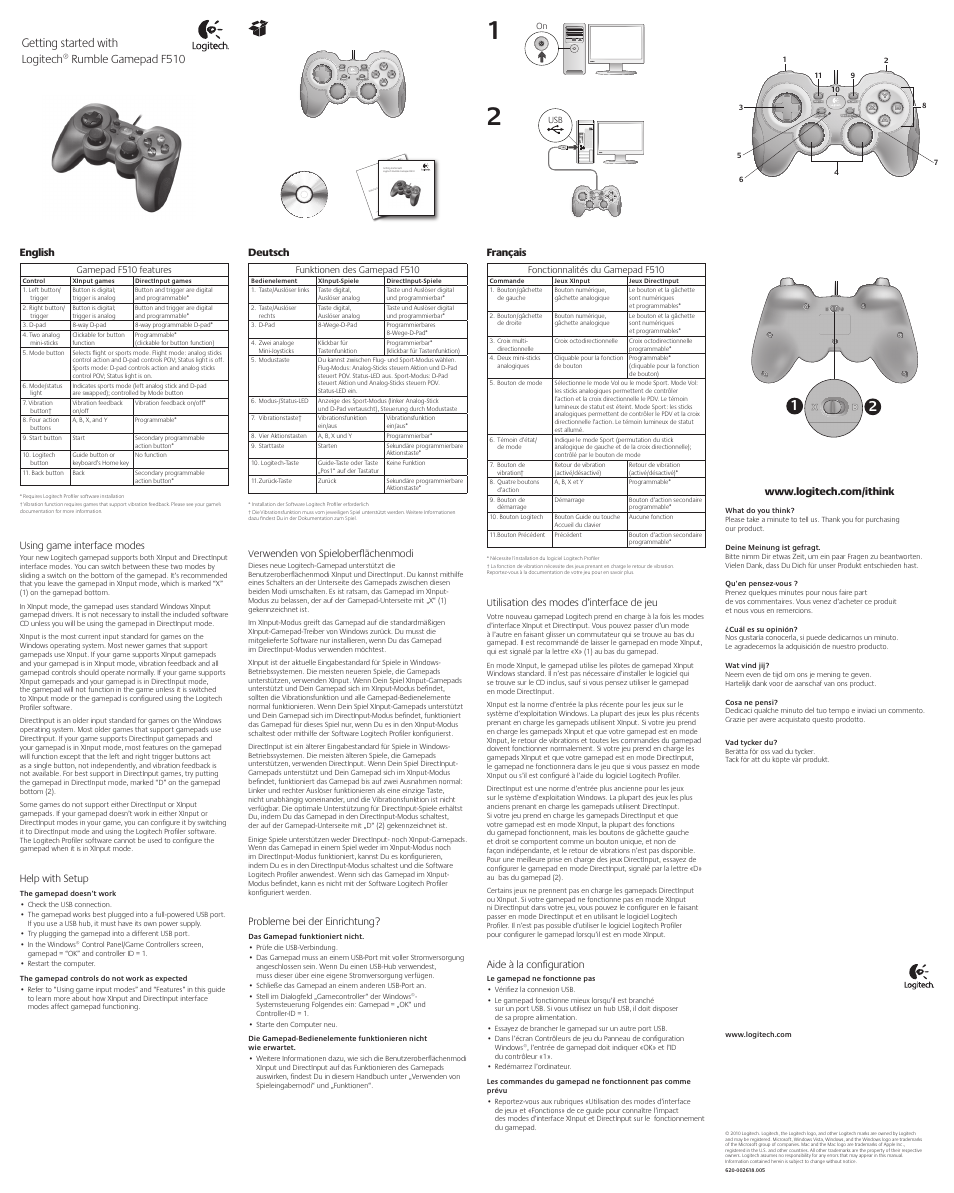 Logitech F510 User Manual | 4 pages