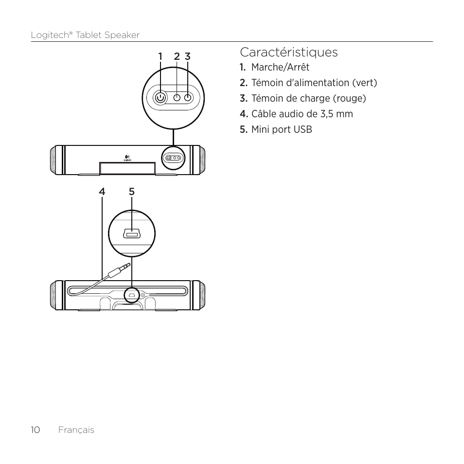 Caractéristiques | Logitech Tablet 984-000193 User Manual | Page 10 / 64