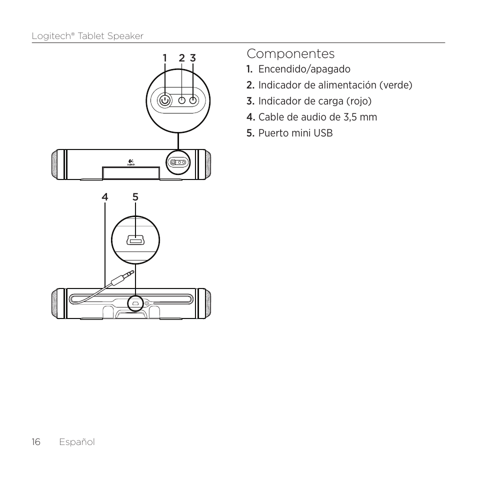 Componentes | Logitech Tablet 984-000193 User Manual | Page 16 / 64