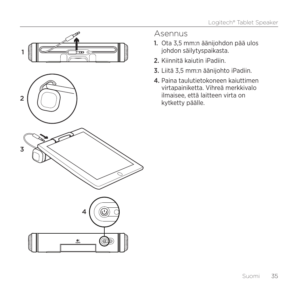 Asennus | Logitech Tablet 984-000193 User Manual | Page 35 / 64