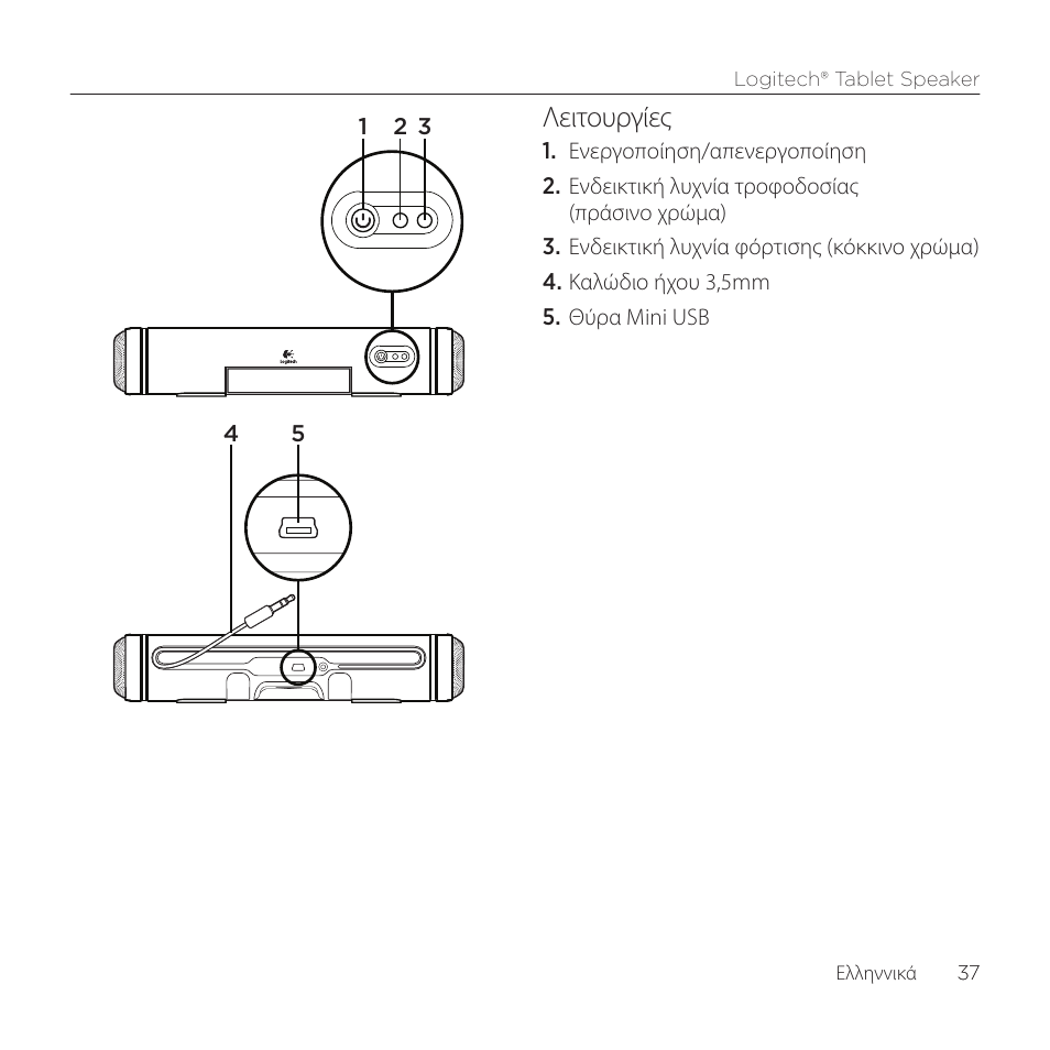 Λειτουργίες | Logitech Tablet 984-000193 User Manual | Page 37 / 64