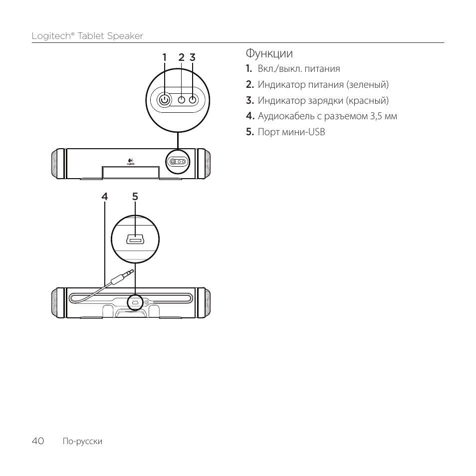 Функции | Logitech Tablet 984-000193 User Manual | Page 40 / 64