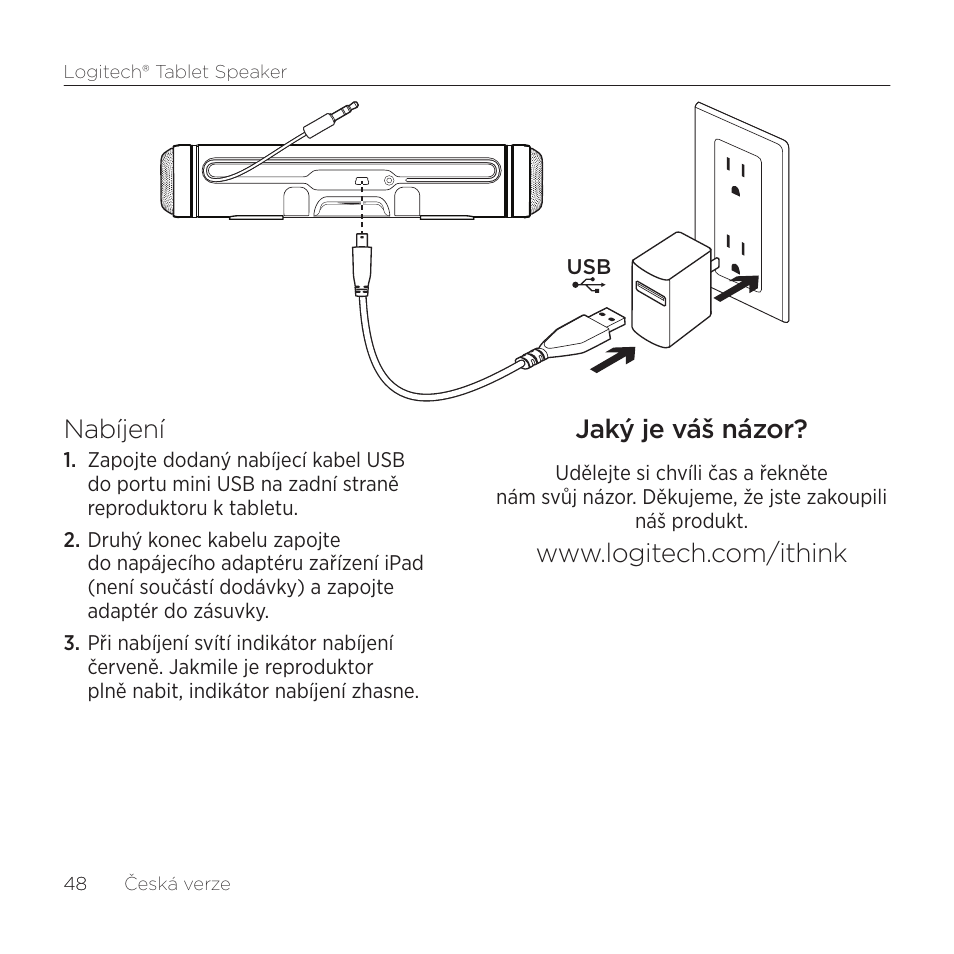 Nabíjení, Jaký je váš názor | Logitech Tablet 984-000193 User Manual | Page 48 / 64