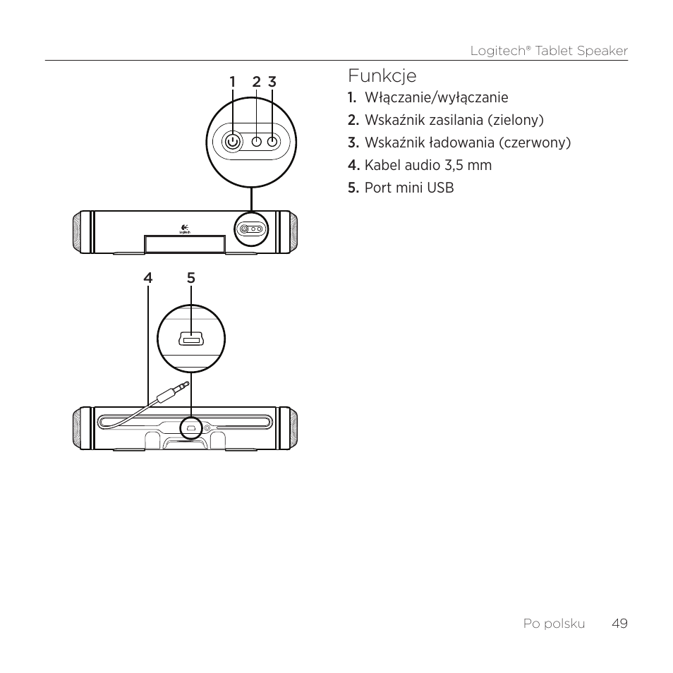 Funkcje | Logitech Tablet 984-000193 User Manual | Page 49 / 64