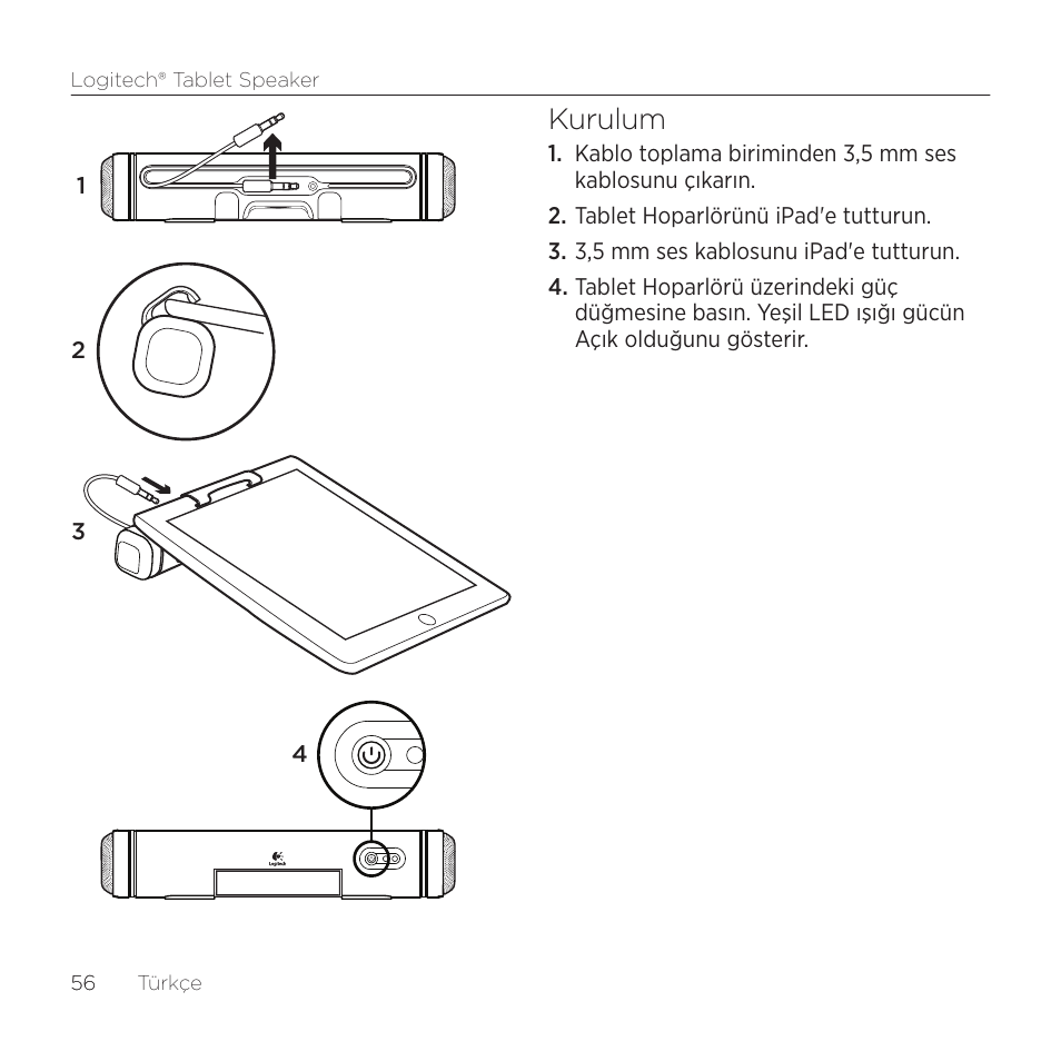 Kurulum | Logitech Tablet 984-000193 User Manual | Page 56 / 64