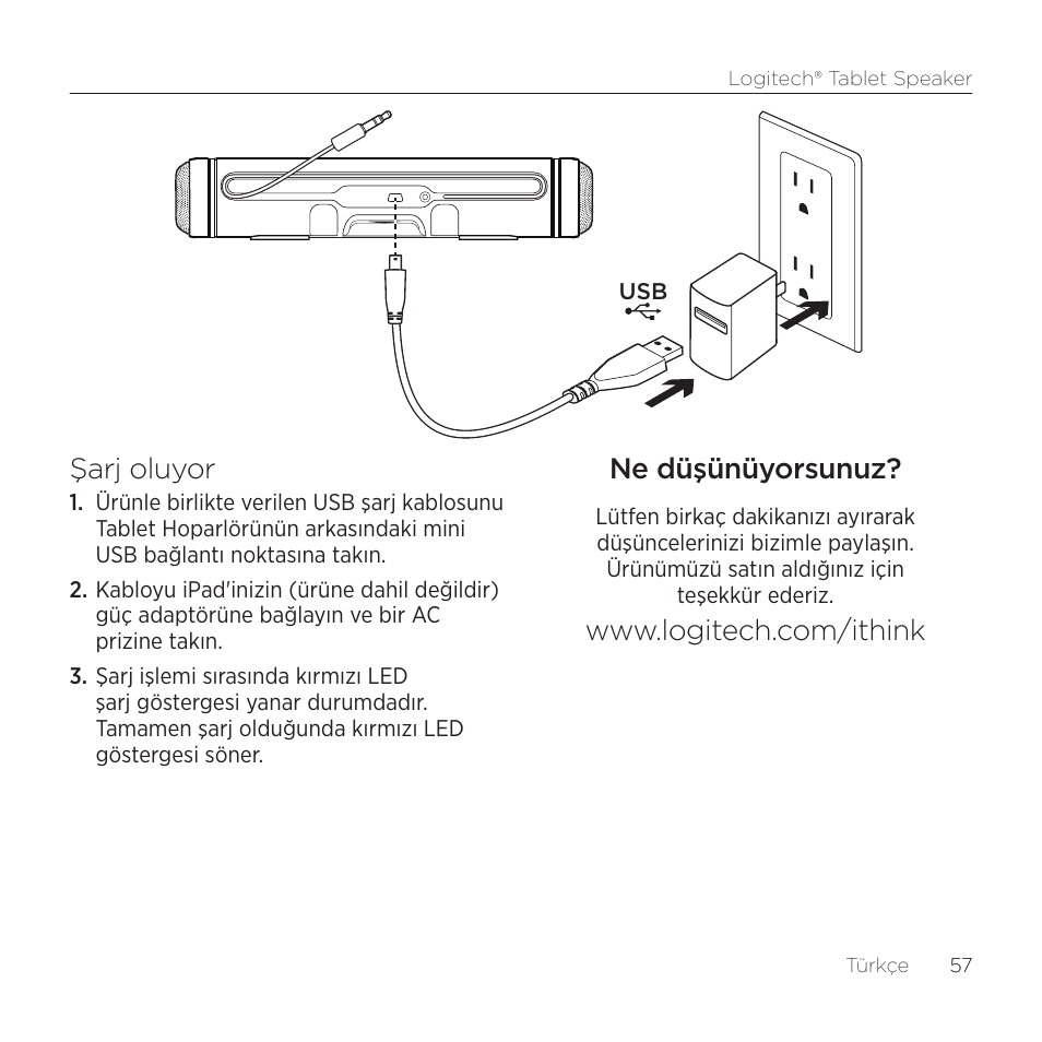 Şarj oluyor, Ne düşünüyorsunuz | Logitech Tablet 984-000193 User Manual | Page 57 / 64