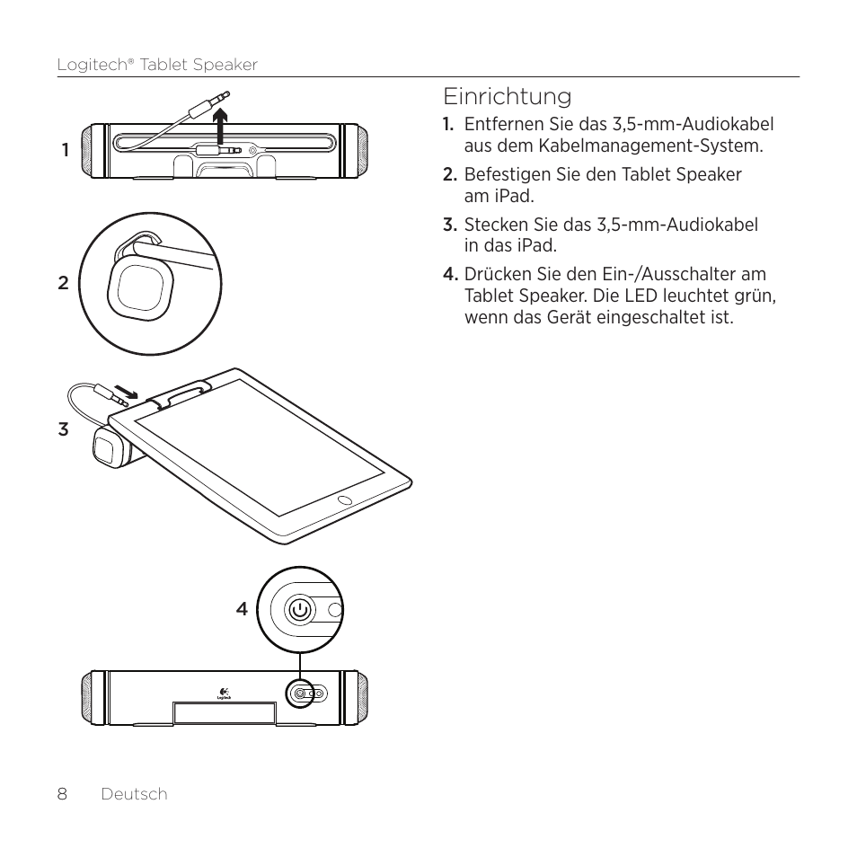 Einrichtung | Logitech Tablet 984-000193 User Manual | Page 8 / 64