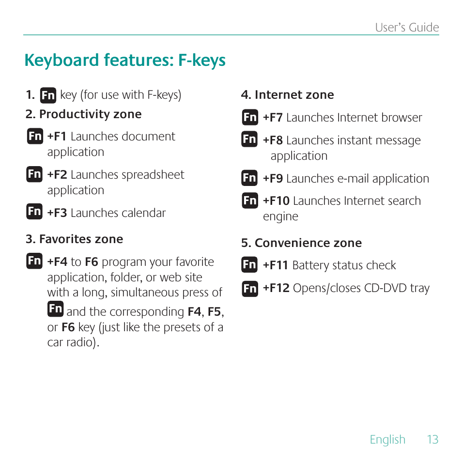 Keyboard features: f-keys | Logitech Cordless Desktop Wave Pro Ergonomic Keyboard and Mouse 920-000919 User Manual | Page 13 / 28