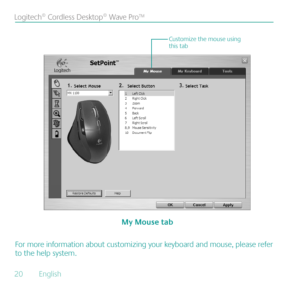 Logitech Cordless Desktop Wave Pro Ergonomic Keyboard and Mouse 920-000919 User Manual | Page 20 / 28