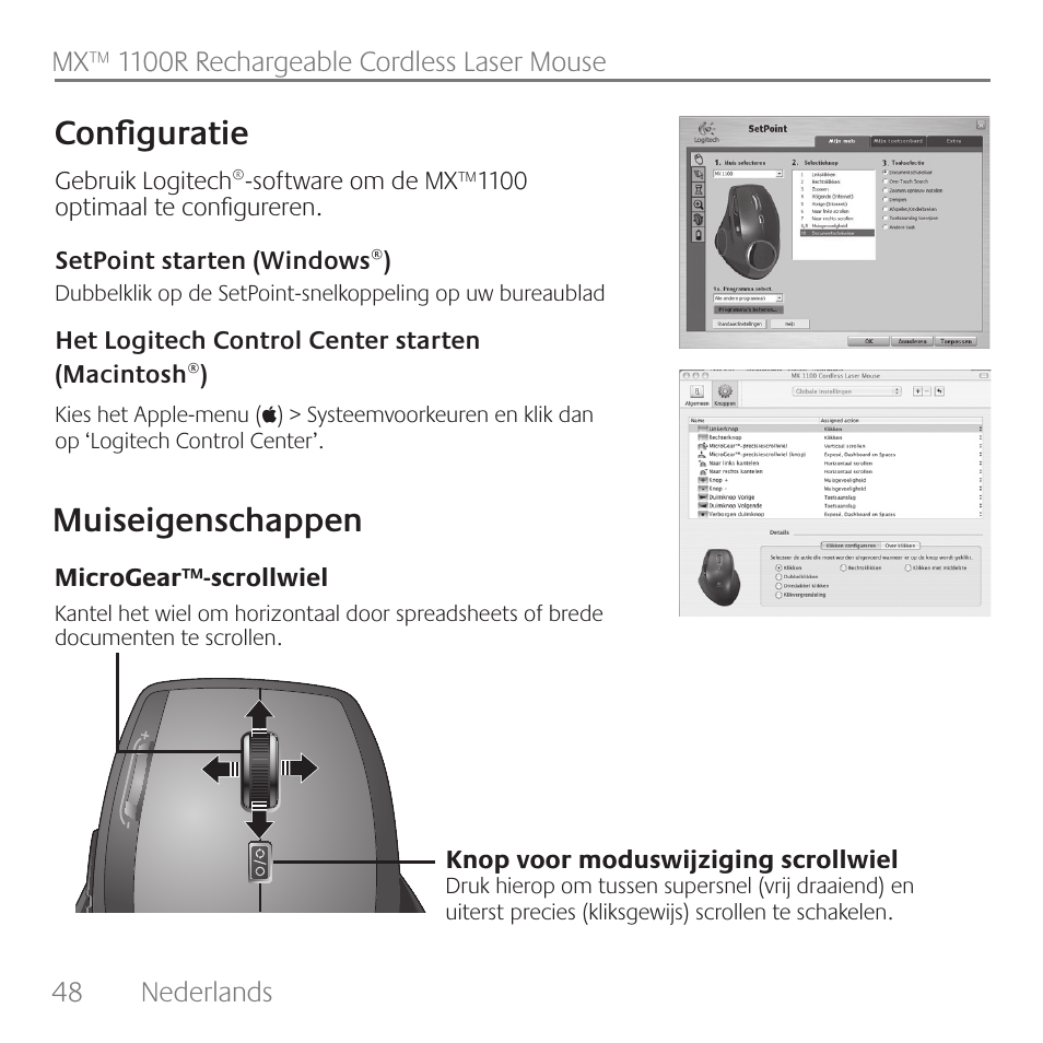 Muiseigenschappen configuratie | Logitech Rechargeable Cordless Laser Mouse for Business 1100R User Manual | Page 48 / 112