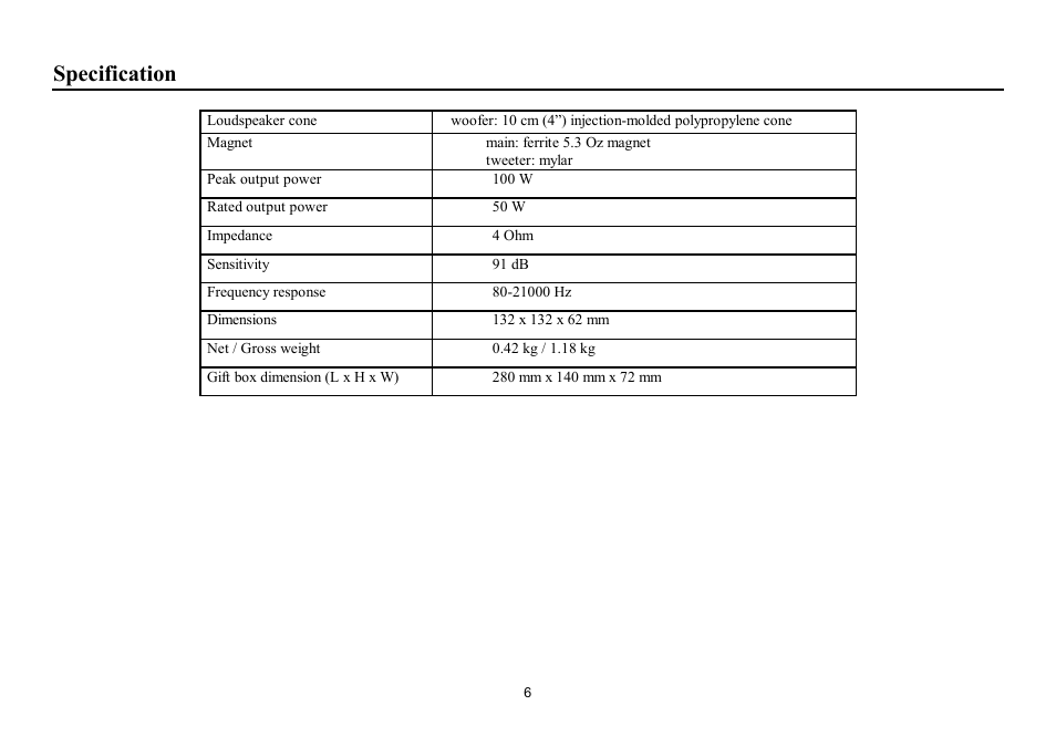 Specification | Hyundai H-CSJ402 User Manual | Page 6 / 11