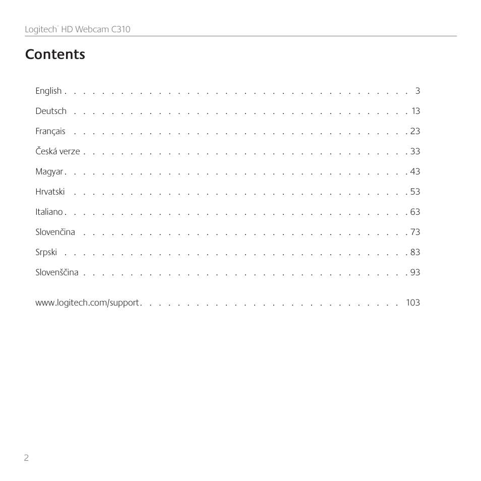 Logitech C310 User Manual | Page 2 / 104