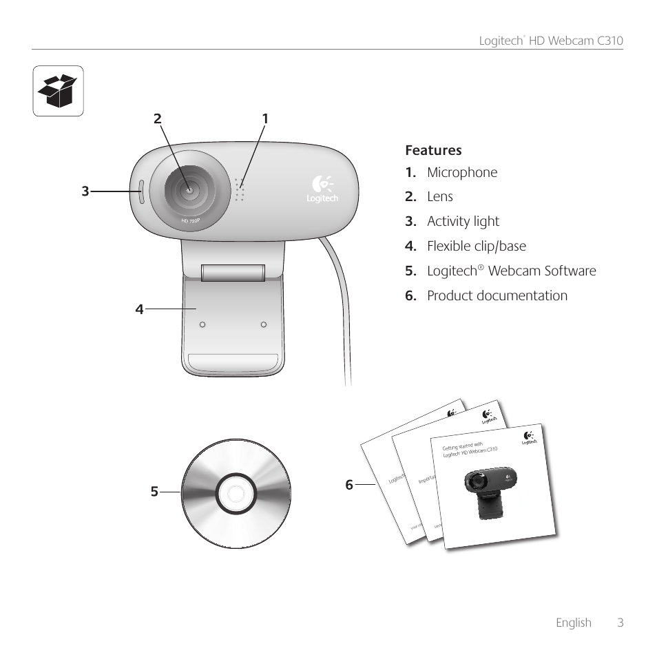 English 3 logitech, Hd webcam c310 | Logitech C310 User Manual | Page 3 / 104