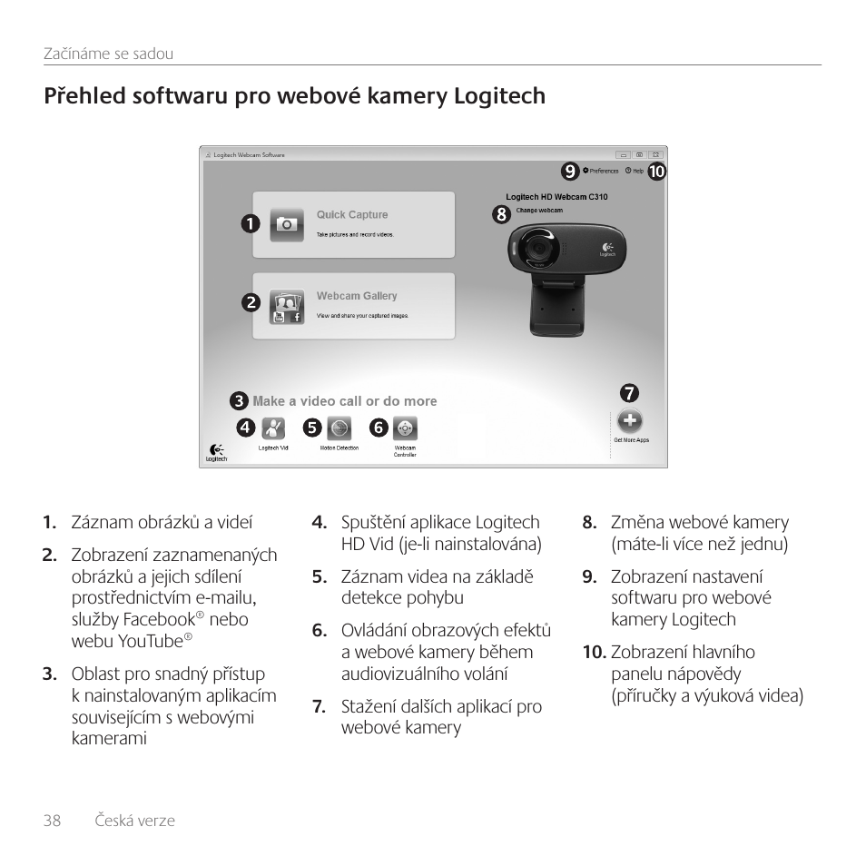Přehled softwaru pro webové kamery logitech | Logitech C310 User Manual | Page 38 / 104