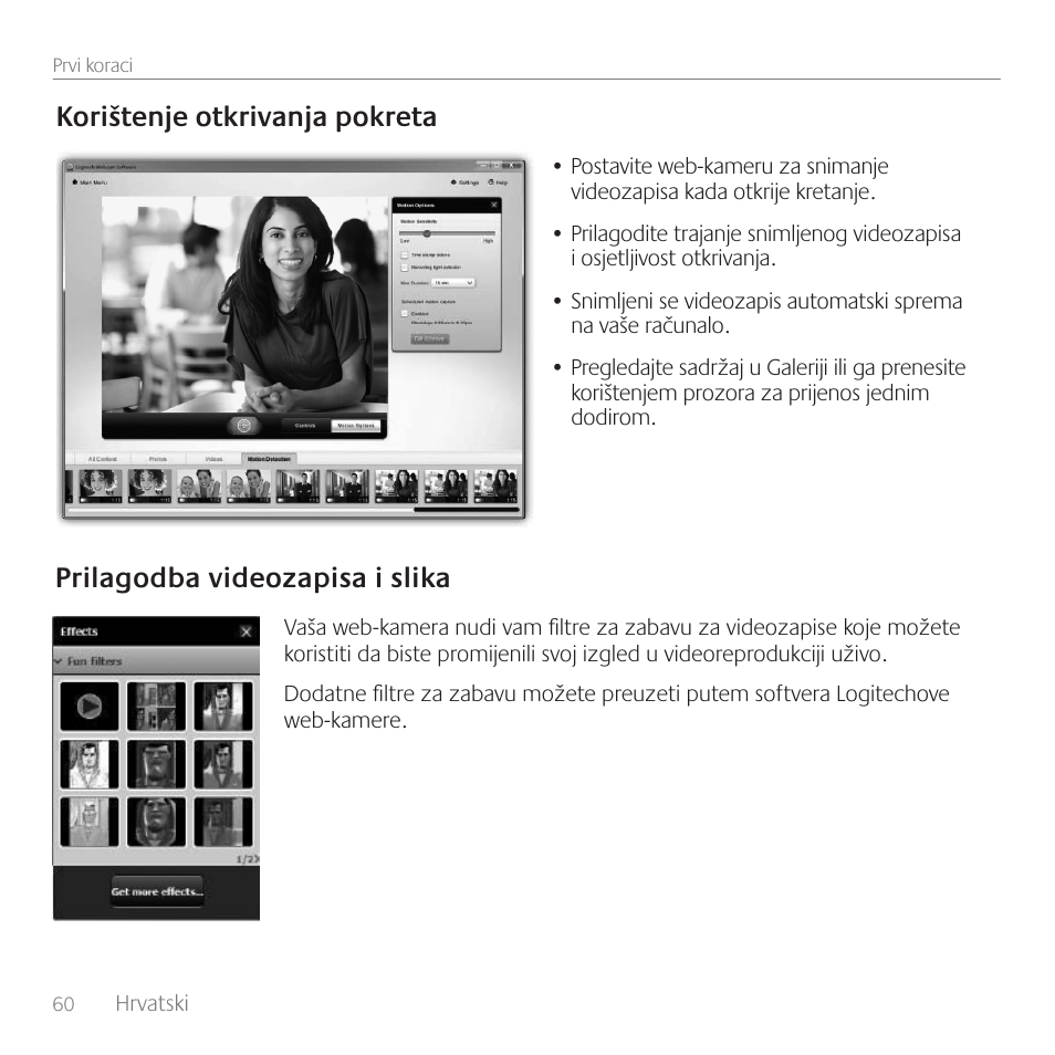 Korištenje otkrivanja pokreta, Prilagodba videozapisa i slika | Logitech C310 User Manual | Page 60 / 104