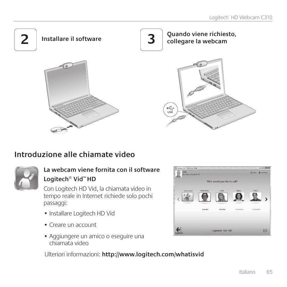 Introduzione alle chiamate video | Logitech C310 User Manual | Page 65 / 104