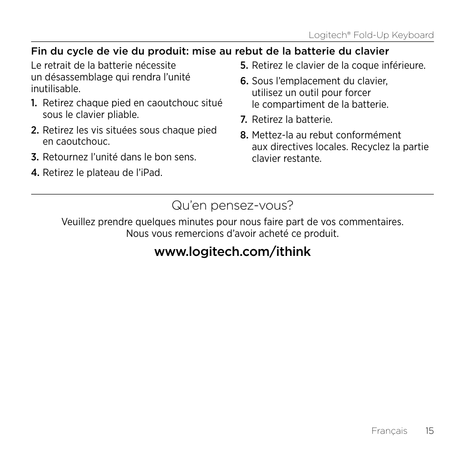 Qu’en pensez-vous | Logitech Premiere utilisation Fold-Up Keyboard 2 User Manual | Page 15 / 32
