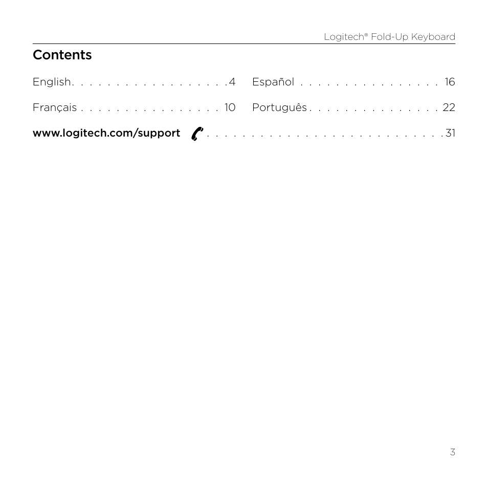 Logitech Premiere utilisation Fold-Up Keyboard 2 User Manual | Page 3 / 32