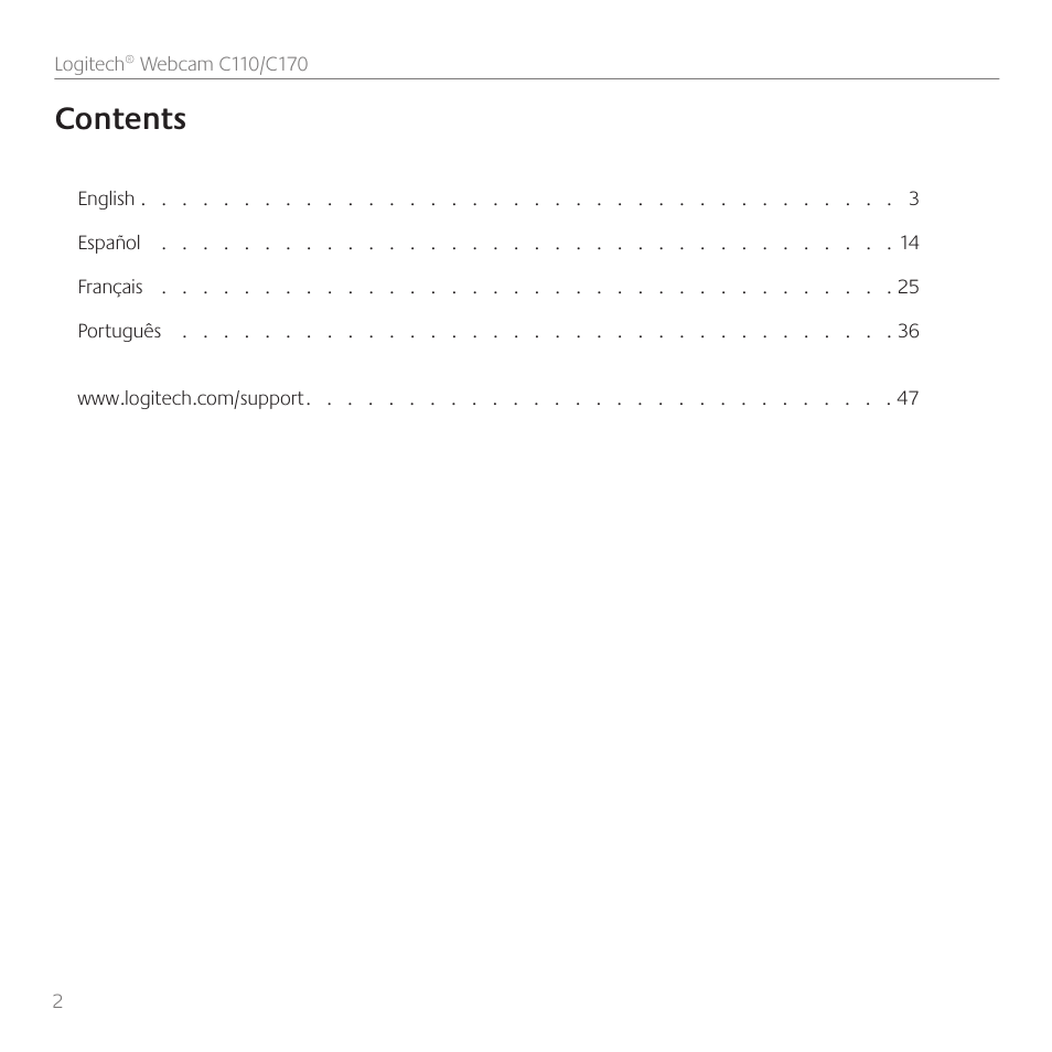 Logitech Premiere utilisation C110 User Manual | Page 2 / 48
