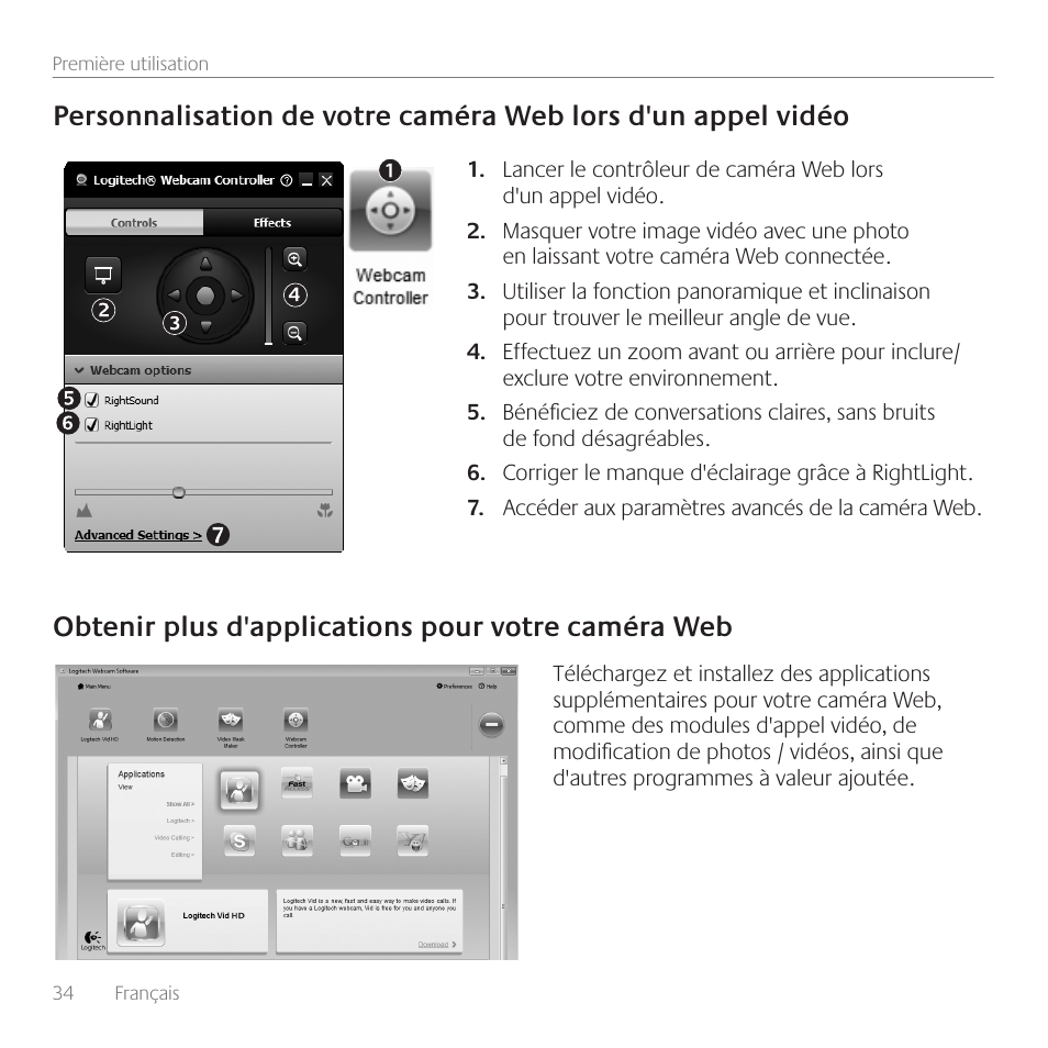 Obtenir plus d'applications pour votre caméra web | Logitech Premiere utilisation C110 User Manual | Page 34 / 48