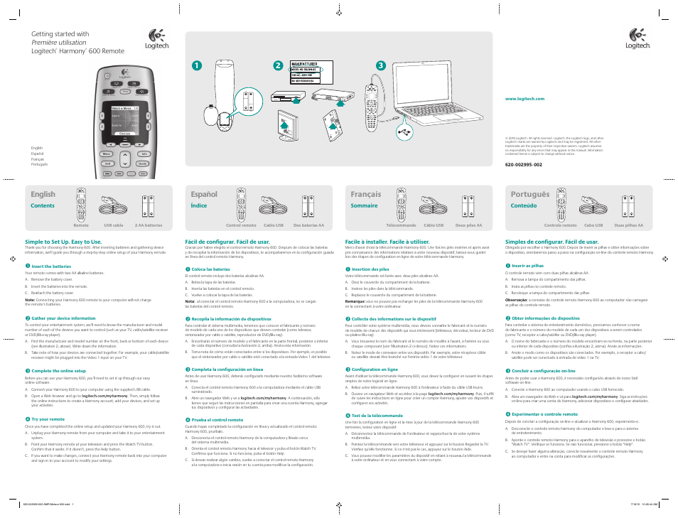 Logitech Harmony Remote 600 User Manual | 2 pages