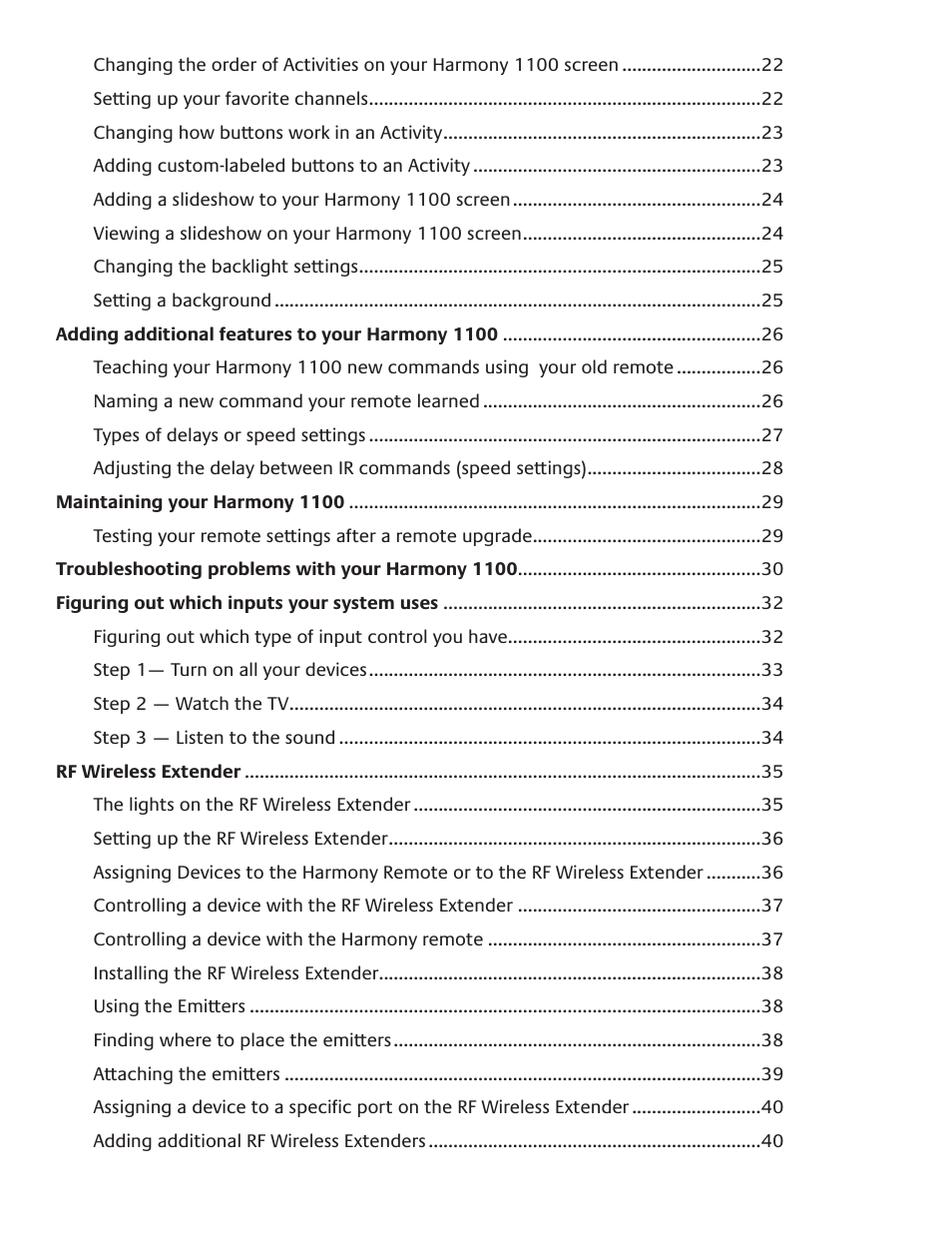 Logitech Harmony Advanced Universal Remote 1100 User Manual | Page 3 / 48