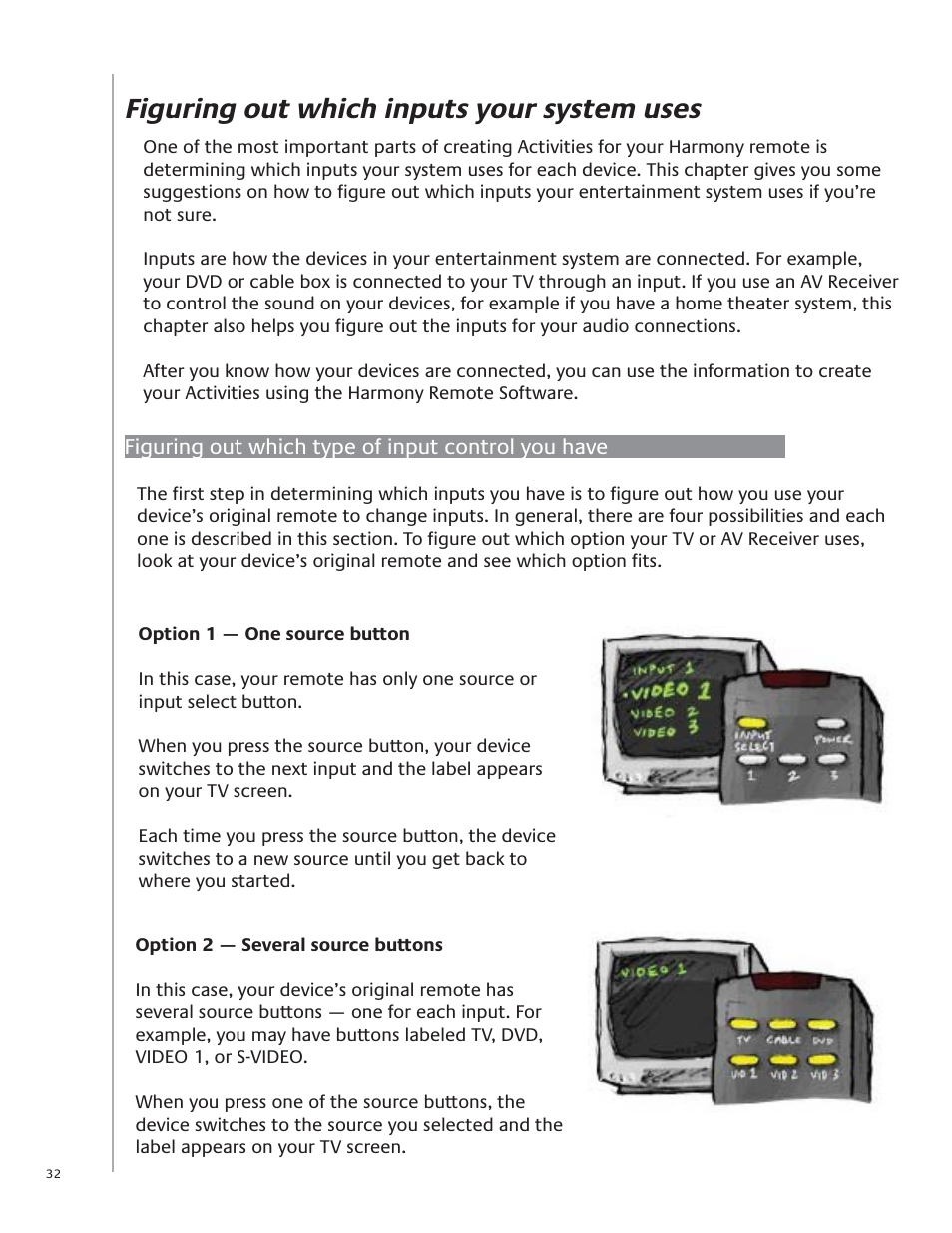 Figuring out which inputs your system uses | Logitech Harmony Advanced Universal Remote 1100 User Manual | Page 32 / 48