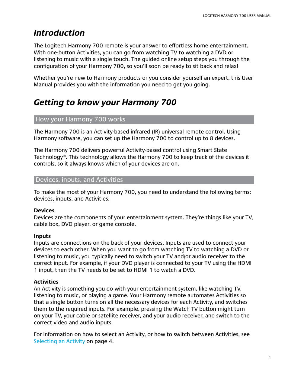 Introduction, Getting to know your harmony 700 | Logitech HARMONY REMOTE 700 User Manual | Page 5 / 26