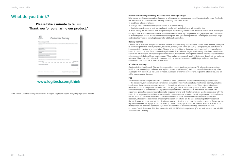 What do you think, What do you think? 22 | Logitech Logtech Wirelss Headset F540 User Manual | Page 12 / 47