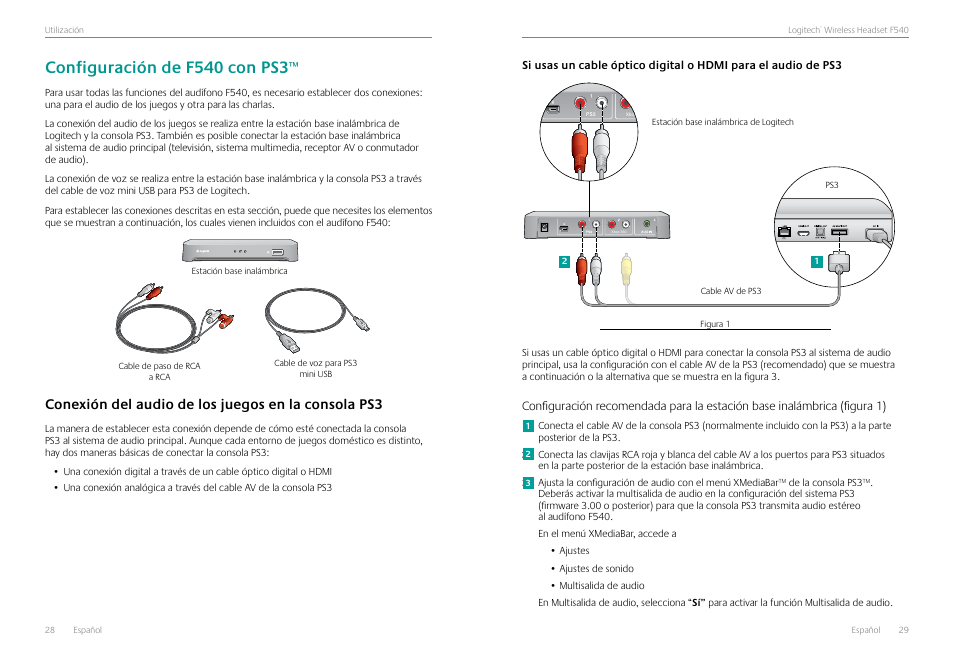 Configuración de f540 con ps3, Conexión del audio de los juegos en la consola ps3 | Logitech Logtech Wirelss Headset F540 User Manual | Page 15 / 47